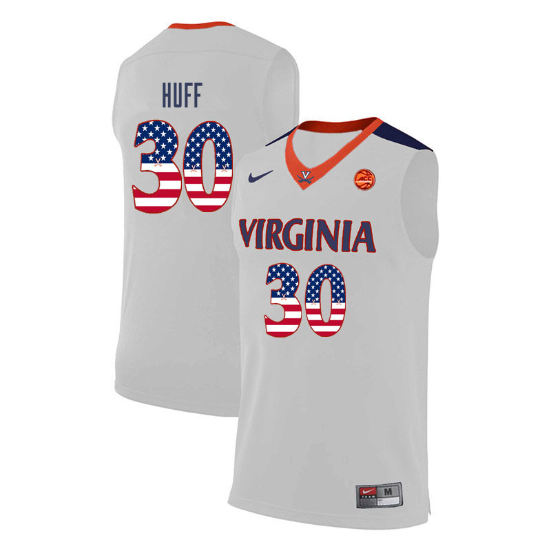 Men Virginia Cavaliers #30 Jay Huff College Basketball USA Flag Fashion Jerseys-White - Click Image to Close